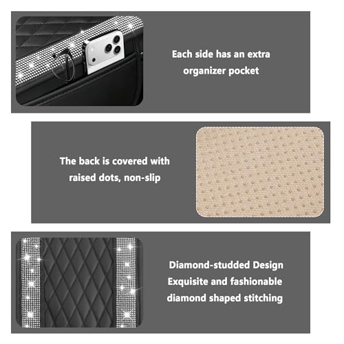 Stacool Upgraded Car Center Console Cover with Rhinestones,Microfiber Leather Car Armrest Cover Cushion with 2 Storage Bags,Universal Cars Armrest Storage Box as Cars Interior Accessories - color: Upgraded Diamond - Bling Silver