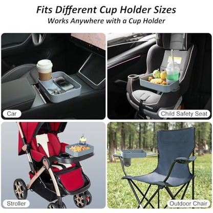 Car Seat Snack Tray for Kids, Mess-Free Square Travel Tray Cup Holder Snack Tray, Durable Car Food Tray for Toddlers, Universal Fit Kids Travel Road Trip Essentials (1, Grey) - color: grey