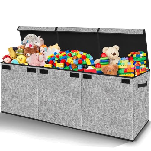Pantryily Extra Large Toy Box Chest with Lid, Collapsible Kids Toy Chest Boxes Organizers and Storage for Nursery,Playroom,Office 35.8"x12.6"x16"(Black) - color: Black