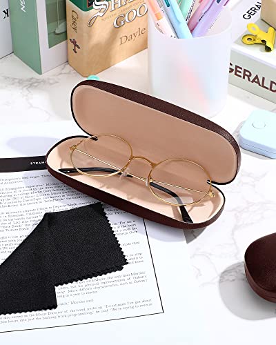 Frienda 3 Pieces Hard Shell Glasses Case Eyeglass Case Protective Sunglass Holder with Cleaning Cloth for Men Women Unisex - color: Brown