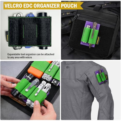 VIPERADE PL6 Tactical Modular EDC Organizer, Elastic Insert Pouch Panel with Hook Backed Accessories Holder, Attachment for Backpack, Tactical Vest, Bag - color: Green Purple, SML