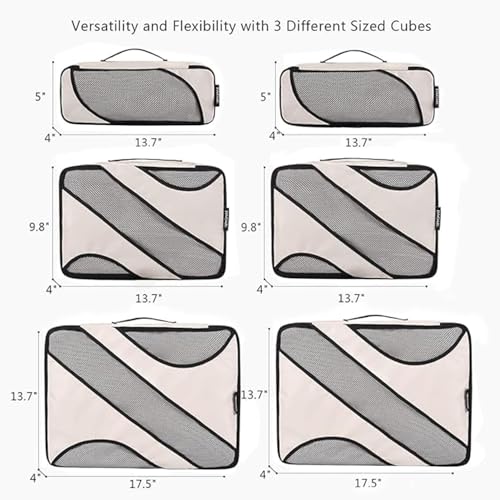 BAGAIL 6 Set Packing Cubes,Travel Luggage Packing Organizers - color: The Beige, style: 6 Set