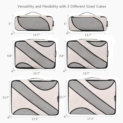 BAGAIL 6 Set Packing Cubes,Travel Luggage Packing Organizers - color: The Beige, style: 6 Set