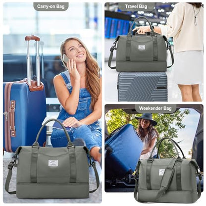Travel Duffel Bag with Shoes Compartment, Overnight Weekender Bags for Women,Carry on Personal Item Bag,Medium Size - color: A-Olive Green, size: Medium