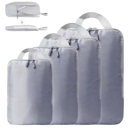 4 Set Compression Packing Cubes for Suitcase - Space-Saving Luggage Organizer Bags, Lightweight Travel Essentials for Efficient Packing (Grey) - color: Grey, size: 4 set