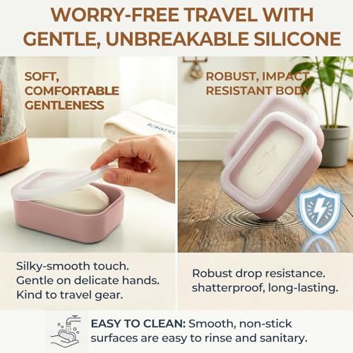 AIMAIAIMAI Compact Leakproof Travel Soap Case, Silicone Travel Soap Container, Portable Soap Box with Drainage Layer, Shatterproof Soap Holder for Bathroom, Gym (Pink) - color: Pink