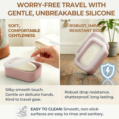 AIMAIAIMAI Compact Leakproof Travel Soap Case, Silicone Travel Soap Container, Portable Soap Box with Drainage Layer, Shatterproof Soap Holder for Bathroom, Gym (Pink) - color: Pink