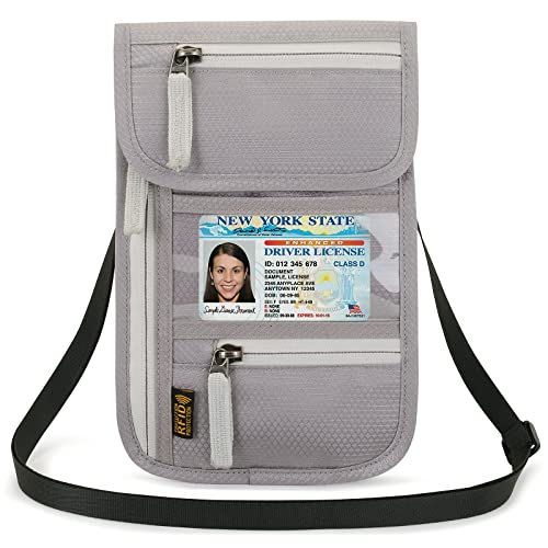 Neck Wallet Lightweight RFID Blocking Waterproof Travel Pouch Passport Wallets for Women Men - color: A-Grey