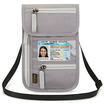 Neck Wallet Lightweight RFID Blocking Waterproof Travel Pouch Passport Wallets for Women Men - color: A-Grey