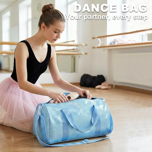 Gym Bag Sports Duffle Bag with Wet Pocket Weekender Overnight Bags with Waterproof Shoe Pouch and Air Hole for Girls Kids Women Workout Travel Bags (Blue) - color: Blue