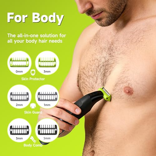 Body Hair Trimmer for Men, Electric Groin & Pubic Hair Trimmer, Painless Body Shaver for Chest, Legs, Bikini, Waterproof Wet/Dry, USB-C Rechargeable, Self-Sharpening Blades, 6 Guide Combs - color: Green