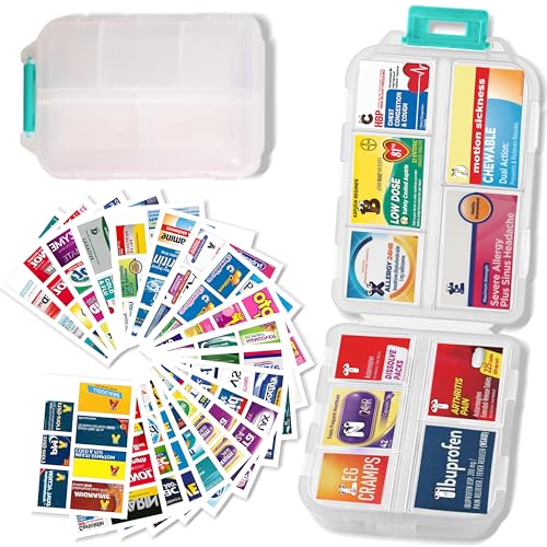 iouwei Pill Organizer With Medicine Labels - 7 Day Travel Daily Container, Mini Medication Storage Case, White With 161 Labels - color: White, size: Standard