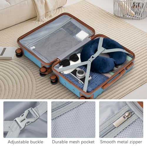 LONG VACATION Carry On Luggage Set 3 Piece, 20 Inch ABS+PC Hardshell Carry on Suitcase with Spinner Wheels TSA Lock & YKK Zipper - color: Blue, size: 3 Piece Set (20 Inch)