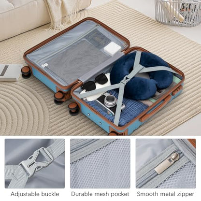 LONG VACATION Carry On Luggage Set 3 Piece, 20 Inch ABS+PC Hardshell Carry on Suitcase with Spinner Wheels TSA Lock & YKK Zipper - color: Blue, size: 3 Piece Set (20 Inch)