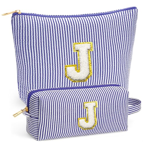 Travel Essentials - Portable Travel Toiletry Bag for Women, Initial Makeup Kit Organizer Make up Cosmetic Bag Set Blue Stuff Birthday Gifts for Women Daughter Mom, Blue Letter J - color: Blue, style: J