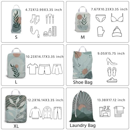 6 Pcs Compression Packing Cubes Waterproof Suitcase Travel Bag Luggage Backpack Organizer Travel Cubes for Packing-Bohemian - color: Bohemian 02