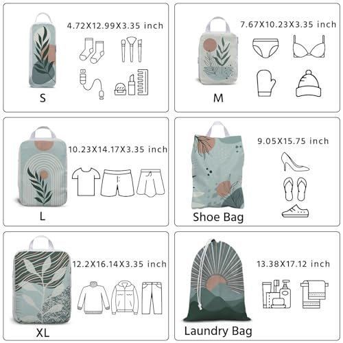 6 Pcs Compression Packing Cubes Waterproof Suitcase Travel Bag Luggage Backpack Organizer Travel Cubes for Packing-Bohemian - color: Bohemian 02