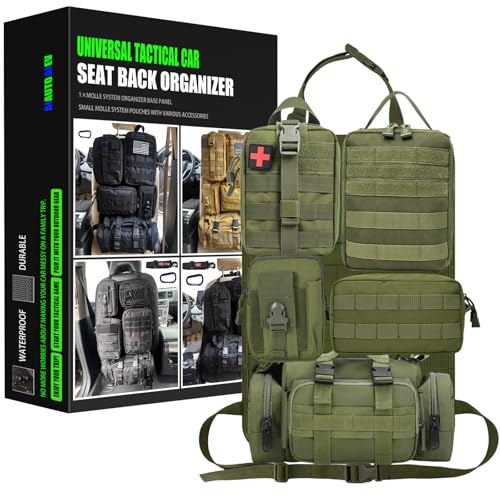 7 PACK Tactical Seat back organizer Truck organizer With 6 Detachable Pouches Universal For Car Truck Ford Jeep Military-Grade Heavier Panels With Multi-functional Packs (Army green) - color: Army green