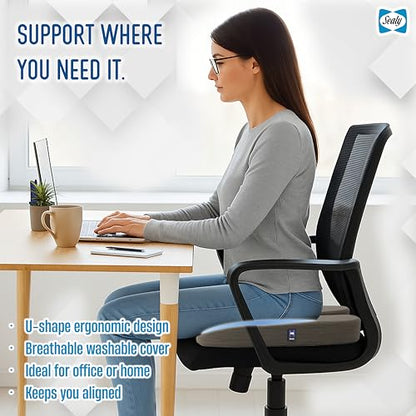 Sealy Memory Foam Seat Cushion for Car and Office Chairs Tailbone Pain Relief, Posture Support, and Comfort for Home Office Use