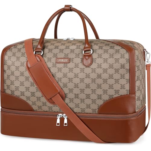 ITIEZY Weekender Overnight Bag for Women - Large Travel Duffel Bag with Shoe Compartment, Gym Duffel Bag Hospital Bag Carry On Tote Bags for Airplanes with Crossbody Bag Toiletry Bag 3Pcs Set - color: 9B-Light Brown