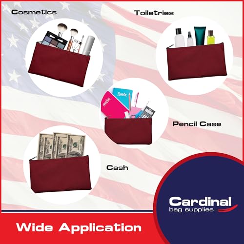 Multipack of 2 Compact Zipper Cloth Pouches, Zipper Bag, Travel Toiletry, Cosmetics, Stationary Case, 11 x 6 inches (Burgundy) - color: Burgundy