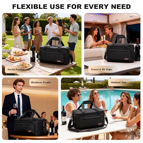 6 Bottles Wine Bag for Travel, Wine Suitcase with Double-Layer Shock-Absorbing Foam, Protective Carrier for Airplane Travel, 6 Bottles Carrying Bag for Travel & Camping, Holidays Gift for Wine Lovers