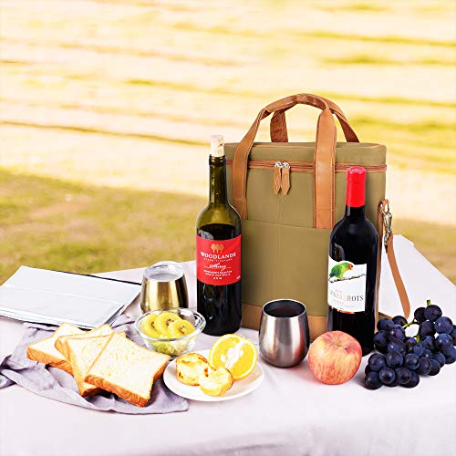 Tirrinia Insulated Wine Gift carrier - 3 Bottle Travel Padded Wine Carry Cooler Tote Bag with Handle and Adjustable Shoulder Strap, Khaki - color: Khaki