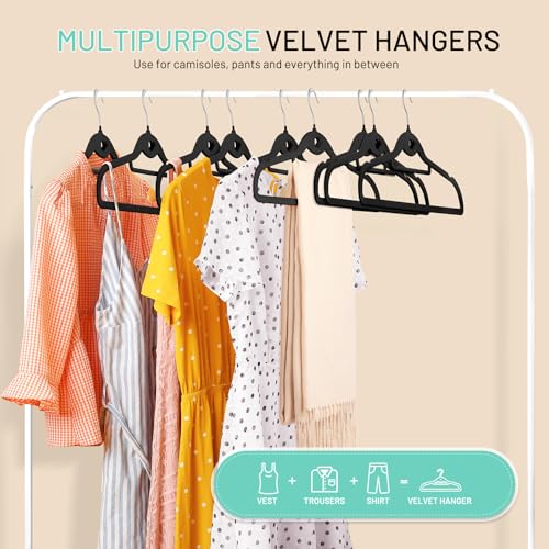 Velvet Stackable Hangers 30 Pack, STOPKLAS Black Clothes Hanger Non Slip Felt Hangers with 360° Swivel Hook, Thin Hanger Space Saving, Heavy Duty Closet Hanger for Clothes, Coats, Suits, Dress, Pants - color: Black