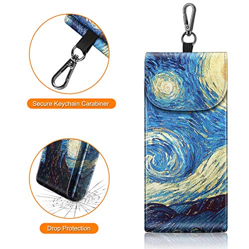 FINTIE Double Glasses Case with Carabiner Hook, Portable Vegan Leather Eyeglass Case Anti-scratch Sunglasses Pouch - color: Starry Night