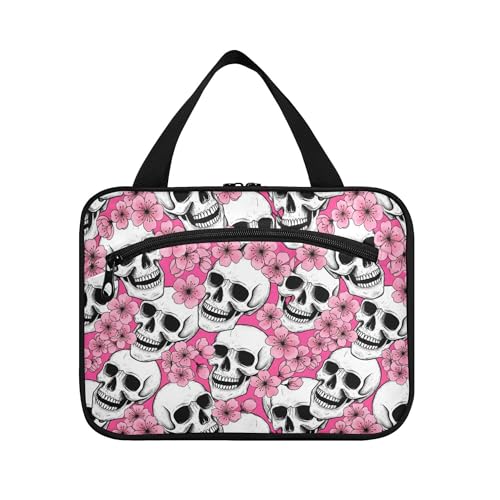 MNSRUU Hanging Toiletry Bags for Women Travel, Goth Halloween Skull Flowers and Pink Cherries Toiletry Organizer Portable Travel Toiletry Bags Clear Wash Bags Makeup Bag Cosmetic Bag - color: Skulls 084