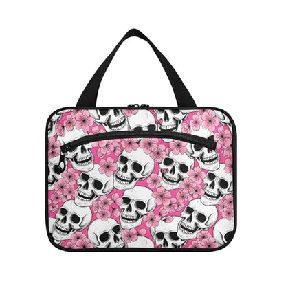 MNSRUU Hanging Toiletry Bags for Women Travel, Goth Halloween Skull Flowers and Pink Cherries Toiletry Organizer Portable Travel Toiletry Bags Clear Wash Bags Makeup Bag Cosmetic Bag - color: Skulls 084