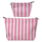 2 Pcs Makeup Bag Set, Women Gifts, Travel Cosmetic Bags, Canvas Make up Bag for Purse, Pink Striped Makeup Pouch with Zipper Lining, Cosmetic Storage Car Organizer, Portable Large & Small Toiletry - style: Striped Pink Canvas