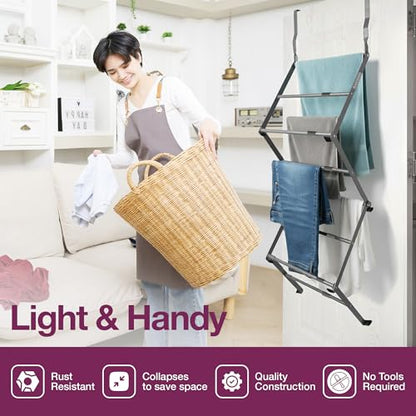 BLACK+DECKER Over The Door Expandable Telescopic Drying Rack, Clothes Organizer, Towel Hanger, Laundry, Collapsible, Gray - color: Gray