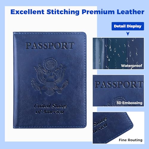 Passport Holder for Travel Men Women - 2 Pack Passport Cover, Passport Wallet Case Travel Essentials Travel Must Haves Accessories Blocking Leather Card Slot Protector for Stocking Stuffers Gifts - color: 2 Pack - Black+Navy Blue