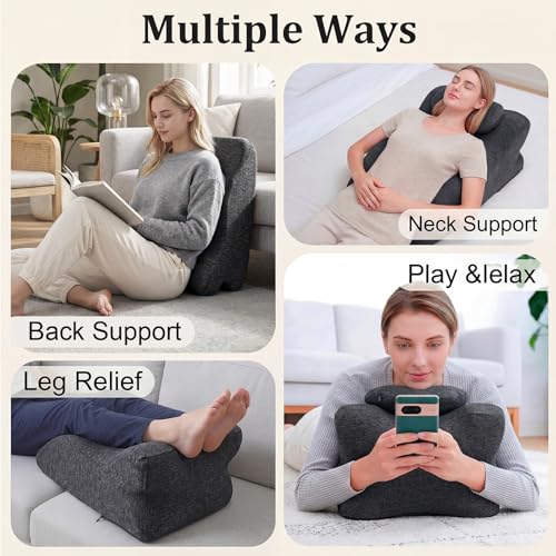 Ergonomic Contoured Support Pillow, Memory Foam Pillow, Multi-Functional Neck Back Waist Pillow for Bed Sleeping & Reading, with Removable Pillowcase Dark Gray - color: Dark Grey