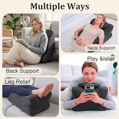 Ergonomic Contoured Support Pillow, Memory Foam Pillow, Multi-Functional Neck Back Waist Pillow for Bed Sleeping & Reading, with Removable Pillowcase Dark Gray - color: Dark Grey