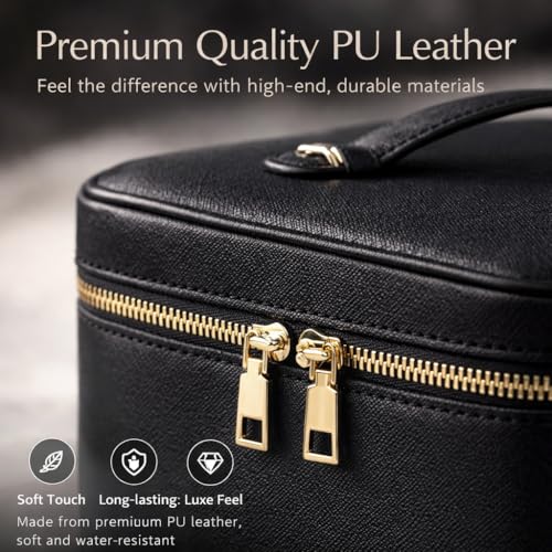 Makeup Bag Vanity Case for Women – Portable Cosmetic Bag Makeup Bag Organizer Travel Toiletry Bag with Removable Divider - color: Black