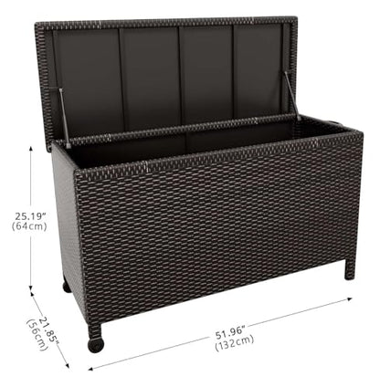 Wicker Deck Box, 125 Gallon All-Weather Outdoor Storage Box, Rattan Storage Bin for Patio Furniture, Outdoor Cushions, Pool Storage and Garden Tools, Brown