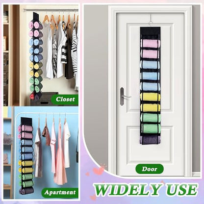 2 Pack Legging Storage Organizer, Hanging Legging Storage Hanger with 20 Roll Compartments, Foldable Clothes Roll Holder for Yoga T-Shirts Pants Jeans Towels