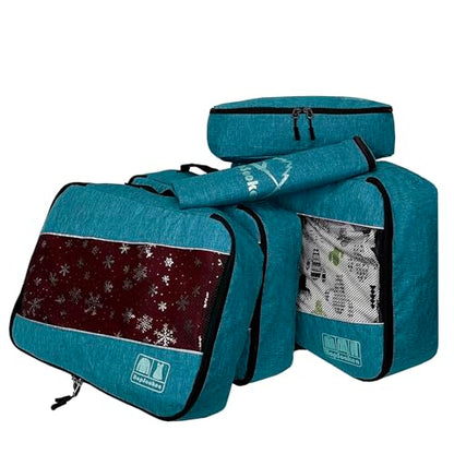 5 Set Packing Cubes for Travel Large Suitcase Luggage Organizer Bags Travel Accessories Vacation 4 Cubes 1 Laundry Pouch Bag - color: Snow Teal