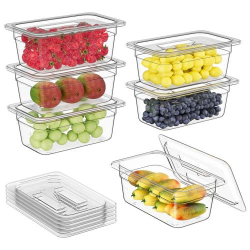 1/4 4'' 6 Pack Plastic Food Pans With Lids, Clear Food Pan, Commercial Stackable Polycarbonate Freezer-Safe for Fruits Vegetables Restaurant Kitchen - color: 1/4 4"6 Pack
