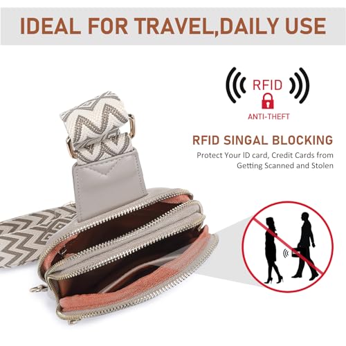 DIOMO Anti Theft Small Sling Bag for Women Cross Body Bag Trendy, RFID Fanny Packs Vegan Leather for Women Travel Belt Purse - color: Grey-Gold Zipper