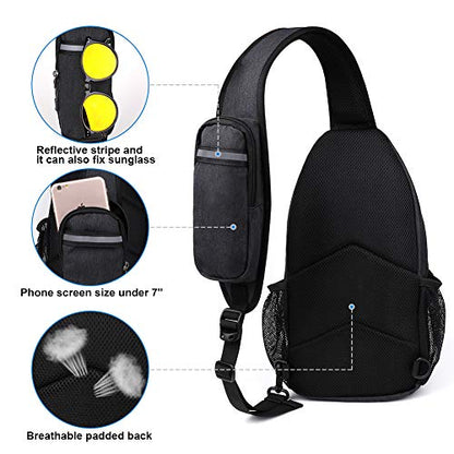 WATERFLY Crossbody Sling Backpack Sling Bag Travel Hiking Chest Bag Daypack (Black) - color: Black