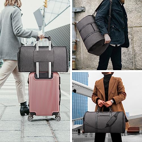 Garment Bag for Travel, Convertible Carry-On Duffel with Shoe Compartment, Waterproof & Wrinkle-Free Suit Carrier for Business Trips & Weekend Getaways, Foldable & Lightweight - color: Grey Black