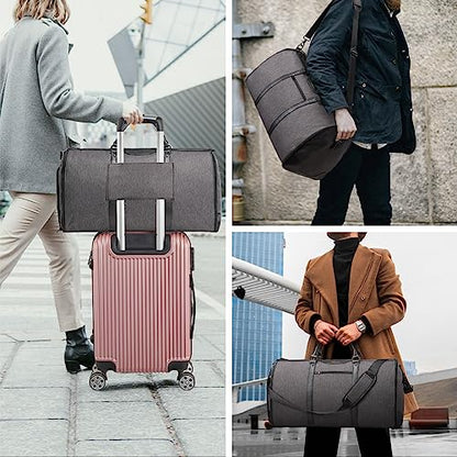 Garment Bag for Travel, Convertible Carry-On Duffel with Shoe Compartment, Waterproof & Wrinkle-Free Suit Carrier for Business Trips & Weekend Getaways, Foldable & Lightweight - color: Grey Black