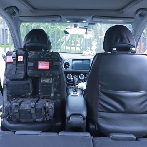 Universal Tactical Car Seat Back Organizer Bag Tactical Molle Vehicle Organizers Panel Vehicle Protector Organizers with 5 Detachable Pouches for Car Truck Ford Jeep (Upgraded D model Black camo) - color: Upgraded D model Black camo