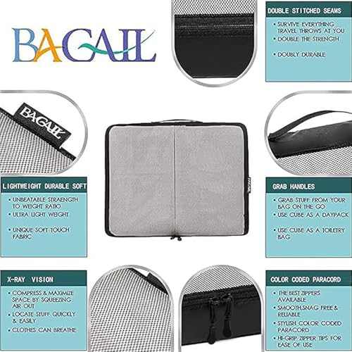 BAGAIL 6 Set Packing Cubes,Travel Luggage Packing Organizers - color: The Black, style: 6 Set