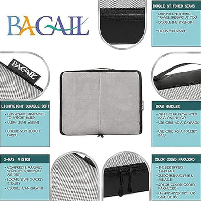 BAGAIL 6 Set Packing Cubes,Travel Luggage Packing Organizers - color: The Black, style: 6 Set