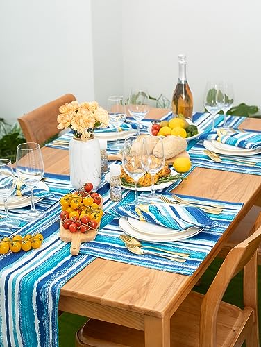 YiHomer Indoor Outdoor Tabletop for Spring Summer Decorations, Picnics and Dinner Parties - Stain and Water Resistant, Reversible Placemat Set, 13 x 19, Crayon Art (Ocean) - size: 13" x 19" (Placemats, Set of 6)
