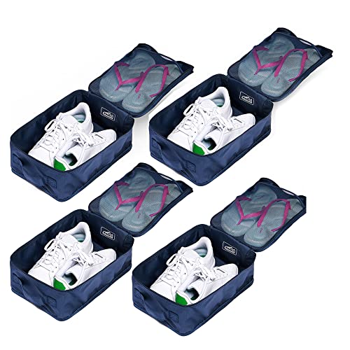 Travel Shoe Bags, Foldable Waterproof Shoe Pouches Organizer-Double Layer (4 Navy Shoe Bag) - color: Navy, size: 4 Packs